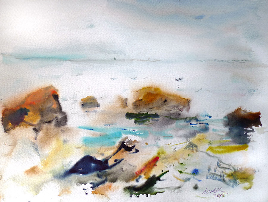 Raoul Middleman watercolor, Still Sea