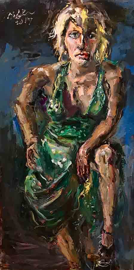Raoul Middleman painting, Blond in Green Dress