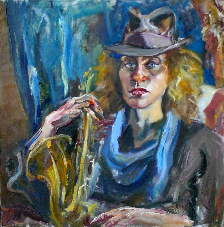 Raoul Middleman painting, Carol Jean With Sax