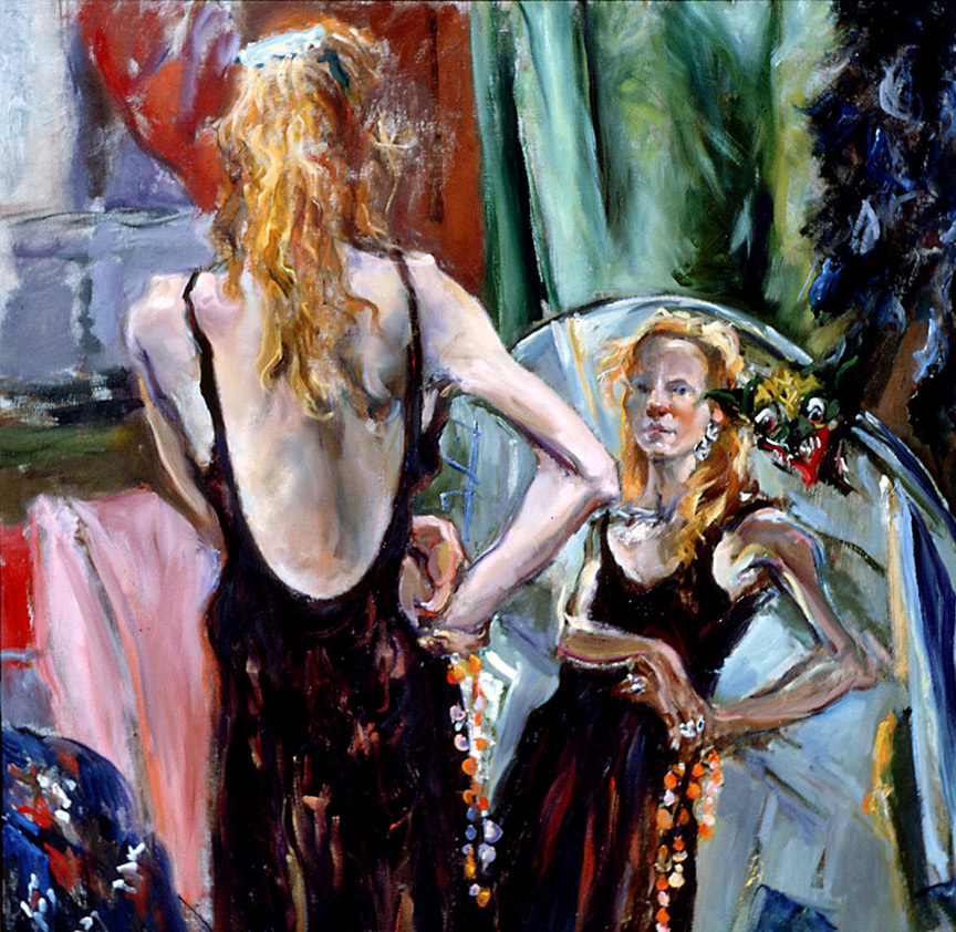 Raoul Middleman painting, Lulu In Mirror