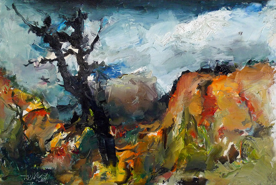 Raoul Middleman painting, Juniper Sky
