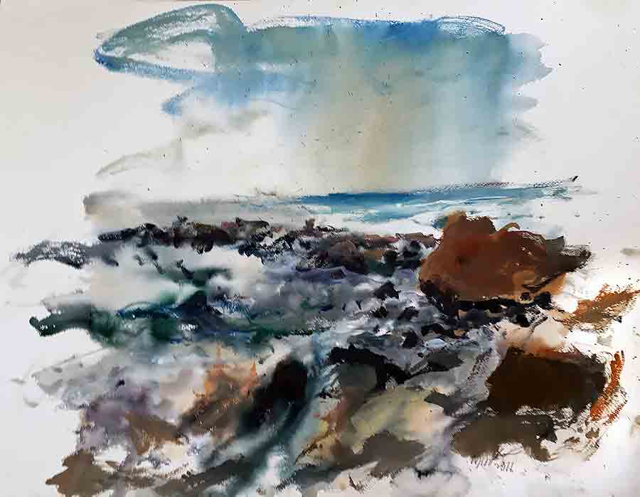 Raoul Middleman watercolor, Front Beach