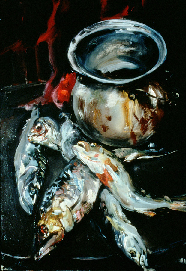 Raoul Middleman painting, Fish and Pot